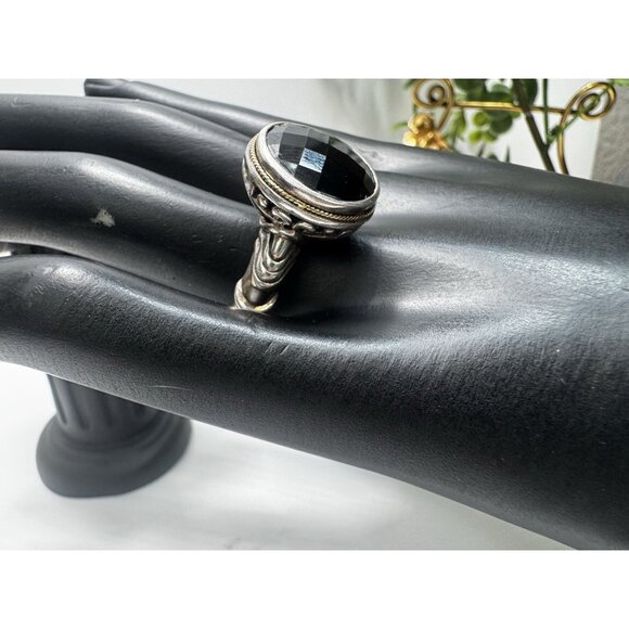 EFFY Luxury 925 Sterling Silver & 14K Gold Black Onyx Ring Sz 8.75 Ornate Signed - Picture 4 of 16